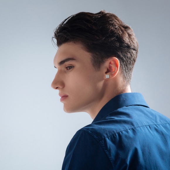 Sterling silver diamond earrings men or women - Picture 3 of 7